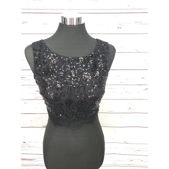 City Triangles Black‎ Sequin Lace Sleeveless Flared Top  Size 5 - Picture 4 of 10